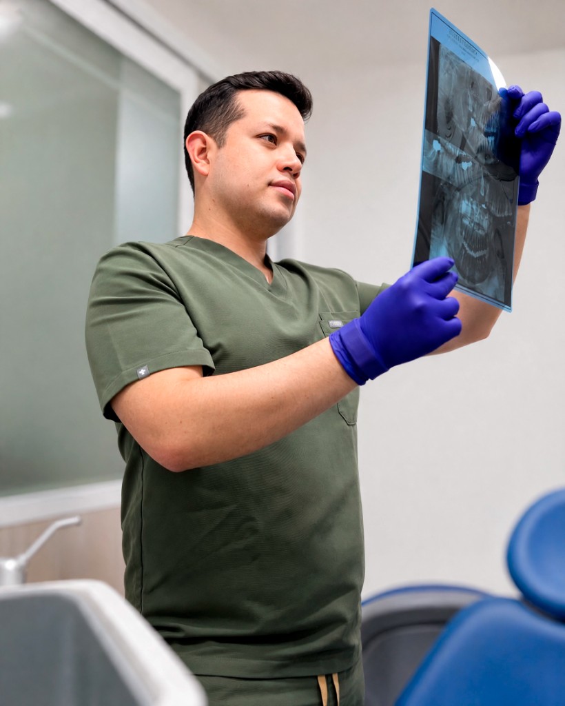 Dr. Henry Valverde Haro revisando una radiografía panorámica